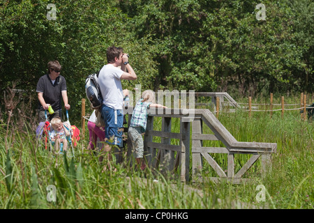 London Wetlands Centre. Barnes. Family walk around the wild area of the grounds. Wildfowl and Wetlands Trust. Stock Photo
