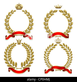 Set from gold laurel and oak wreath on the white background Stock Photo