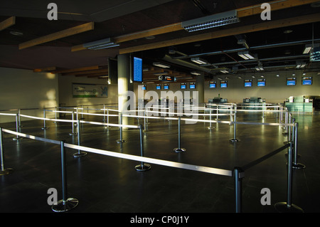 Empty queueing area at the check-ins in the terminal building at Keflavik International Airport, near Reykjavik, Iceland Stock Photo