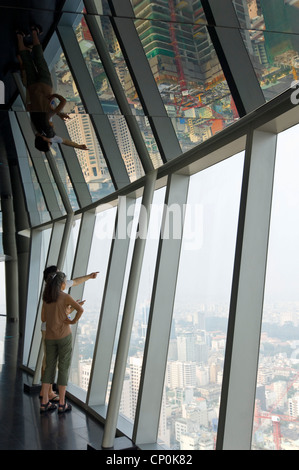 Vertical view inside the Bitexco Financial Tower, Tháp Tài Chính, the newest and tallest skyscraper in Ho Chi Minh City, Vietnam. Stock Photo