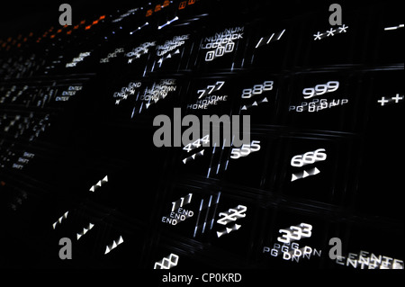 Black computer keyboard with blurry illuminated backlit white numbers on keys Stock Photo