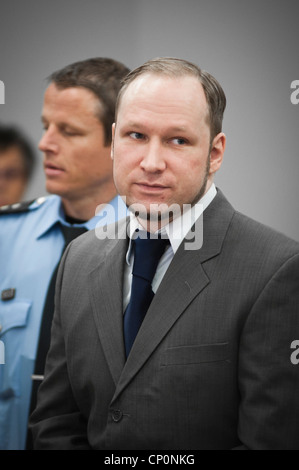 Oslo, Norway. 27/04/2012. Terrorist Anders Behring Breivik appears in court during his trail in Oslo court house. Stock Photo