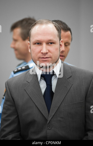 Oslo, Norway. 27/04/2012. Terrorist Anders Behring Breivik appears in court during his trail in Oslo court house. Stock Photo