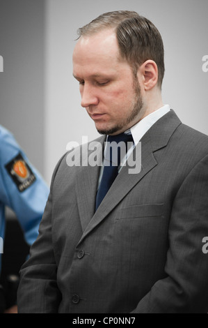 Oslo, Norway. 27/04/2012. Terrorist Anders Behring Breivik appears in court during his trail in Oslo court house. Stock Photo