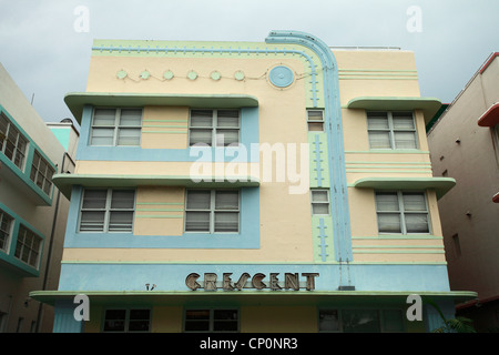 The Art Deco sector of Miami, South Beach - Crescent Hotel Stock Photo