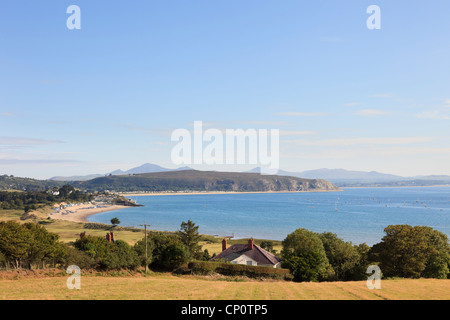 View of Cardigan Bay coastline. Abersoch, Lleyn Peninsula, Gwynedd, North Wales, UK, Britain Stock Photo