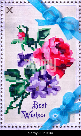 Best Wishes -. Vintage card with rose Stock Photo