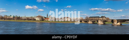 Panorama view over the Elbe river to Neustadt (new town) side of Dresden, Saxony, Germany, Europe Stock Photo