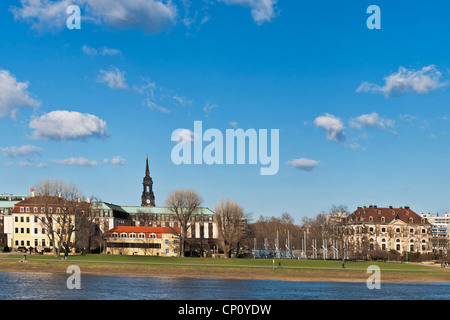 View over the Elbe river to Neustadt (new town) side of Dresden, Saxony, Germany, Europe Stock Photo