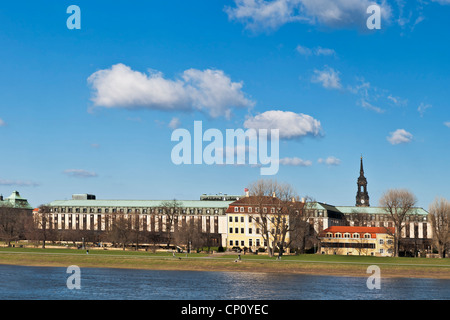 view over the Elbe river to Neustadt (new town) side of Dresden, Saxony, Germany, Europe Stock Photo