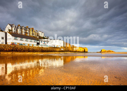 Perranporth beach on a stormy winters morning Stock Photo