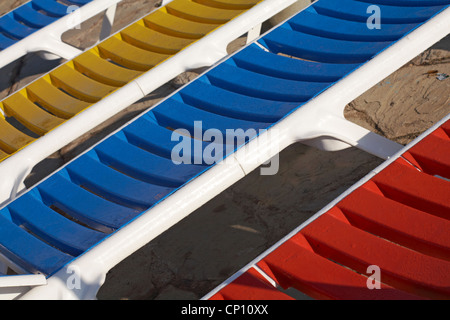 Early morning dew on sunloungers at Trinidad, Cuba, West Indies, Caribbean, Central America in March Stock Photo