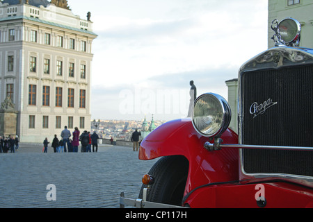 Vintage Praga car, Castle Square - Hradcanske Namesti, Prague Castle, Prague, Czech Republic. Stock Photo