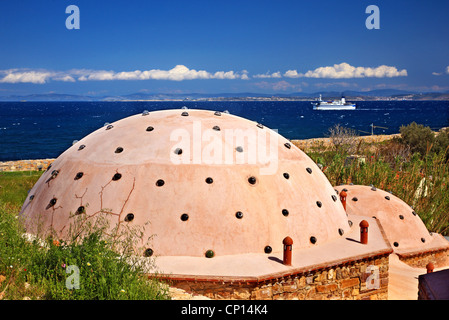 The domes of the public baths (probably Ottoman Era) inside the castle of Chios town, Chios island, Northeast Aegean, Greece Stock Photo