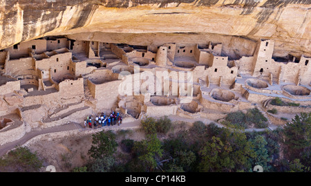 Panorama of Cliff Dwellings in Mesa Verde National Park in Southwestern Colorado. Stock Photo