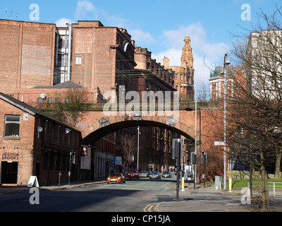 View into Princess Street with railway arch Manchester UK Stock Photo