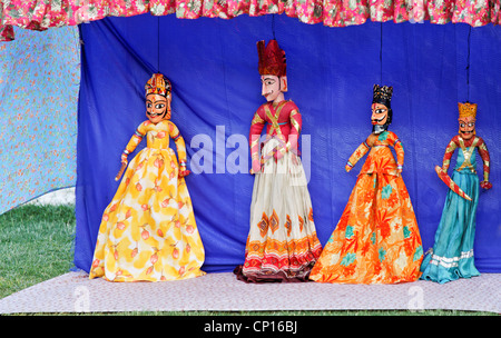 Rajasthan tribal puppet show by local performers hand crafted vividly colorful string dolls to portray historical characters Stock Photo