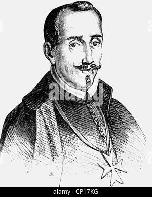 Vega Carpio, Felix Lope de, 25.11.1562 - 27.8.1635, Spanish poet, portrait, wood engraving, 19th century, after contemporary illustration, Stock Photo