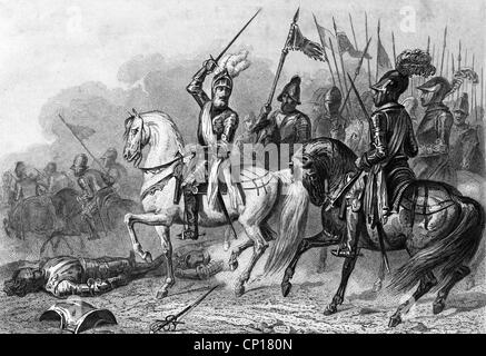 Henry IV, 13.12.1553 - 14.5.1610, King of France 27.2.1594 - 14.5.1610, in the Battle of Ivry, 14.3.1590, steel engraving, 19thc century, , Artist's Copyright has not to be cleared Stock Photo