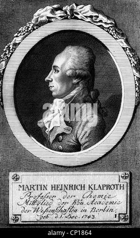 Klaproth, Martin Heinrich, 1.12.1743 - 1.1.1817, German scientist (chemist), portrait, side-face in frame, copper engraving, 18th century, Artist's Copyright has not to be cleared Stock Photo