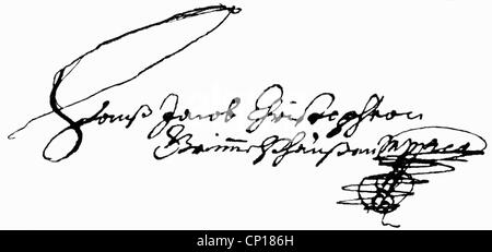 Grimmelshausen, Hans Jakob Christoffel von, um 1622 - 17.8.1676, German author / writer, his signature, Stock Photo