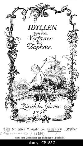 Geßner, Salomon, 1.4.1730 - 2.3,1788, Swiss author / writer (poet), oevre 'idylls', title of the first edition, Zurich, 1756, Stock Photo