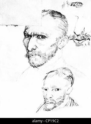 Gogh, Vincent van, 30.3.1853 - 29.7.1890, Dutch artist (painter), sketches to self-portrait, 1886 - 1887, Artist's Copyright has not to be cleared Stock Photo