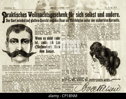 advertising, cosmetics, beard, advertisement, 'Original Russian Beard and Hair Balm', general agent: Ove Nielsen, Copenhagen, advert from: 'Die Woche', No. 45, 30.11.1901, Additional-Rights-Clearences-Not Available Stock Photo