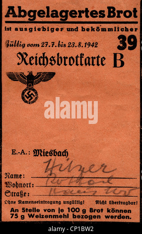 Nazism / National Socialism, documents, ration card for seasoned bread, Miesbach, Bavaria, 1942, Additional-Rights-Clearences-Not Available Stock Photo