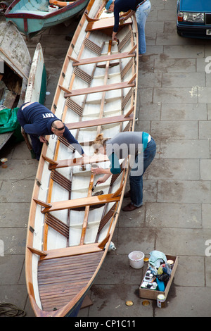 Boat painting &amp; repair. Rowing Boat stern at Holy Island ...