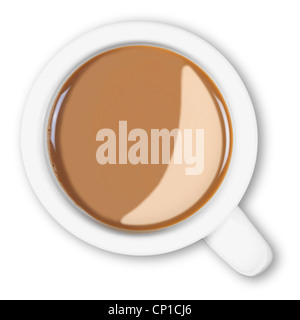 Overhead photo of a mug full of hot white coffee isolated on a white background with clipping path. Stock Photo