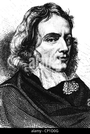 Milton, John, 9.12.1608 - 8.11.1674, English poet, portrait, copper engraving, 19th century, Artist's Copyright has not to be cleared Stock Photo