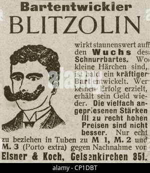 advertising, cosmetics, advertisement, beard hair growth tonic 'Blitzolin', by Elsner & Koch, Gelsenkirchen, from 'Die Woche', No. 45, 30.11.1901, Additional-Rights-Clearences-Not Available Stock Photo