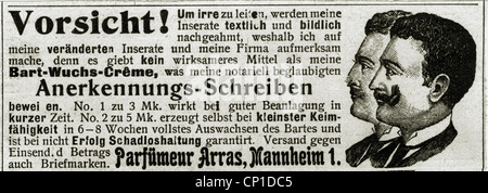 advertising, cosmetics, beard hair growth cream, perfumer Arras, Mannheim, advertisement, 'Die Woche', No. 45, 30.11.1901, Additional-Rights-Clearences-Not Available Stock Photo