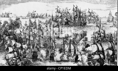 events, Nine Years War 1688 - 1697, Battle of La Hogue, 29.5.1692, contemporary copper engraving by Romain de Hooghe, detail, Barfleur, French, English, naval battle, navy, navies, War of the Great Alliance, England, France, Channel, 17th century, historic, historical, people, Additional-Rights-Clearences-Not Available Stock Photo