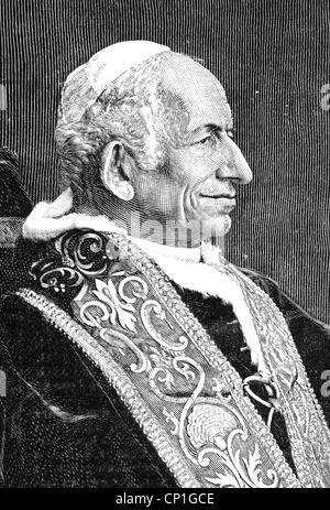 Leo XIII (Vincenzo Gioacchino count Pecci), 2.3.1810 - 20.6.1903, Pope 20.2.1878 - 20.6.1903, portrait, wood engraving, In Memoriam Card, 1903, , Stock Photo