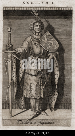 Dirk I, + circa 939, Count of Holland circa 916 - circa 939, full length, copper engraving, Hadrian Barland: 'De rebus gestis comitum Hollandiae ae libellus', 16th century, Artist's Copyright has not to be cleared Stock Photo