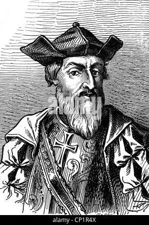 Gama, Vasco da, circa 1469 - 24.12.1524, Portuguese navigator, portrait, wood engraving, 19th century, Stock Photo