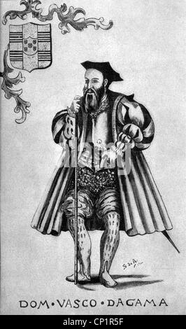 Gama, Vasco da, circa 1469 - 24.12.1524, Portuguese navigator, full length, after miniature, 16th century, Stock Photo