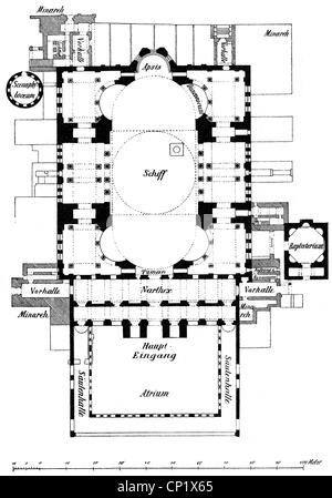 architecture, ground plans, Hagia Sophia, Istanbul, built 532 - 537, Additional-Rights-Clearences-Not Available Stock Photo