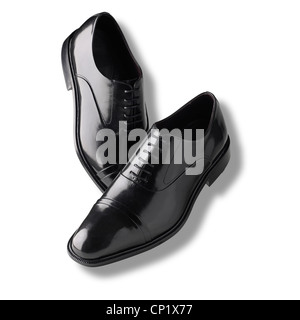 A still life shot of a pair of black mens shoes Stock Photo
