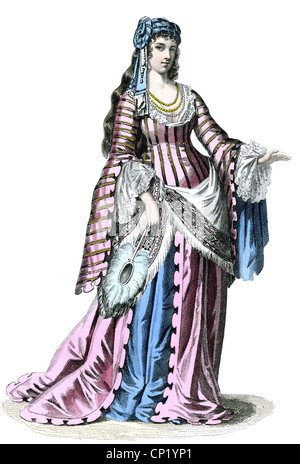 geography / travel, Greece, people, women, upper class Greek, coloured steel engraving, circa 1860, Additional-Rights-Clearences-Not Available Stock Photo