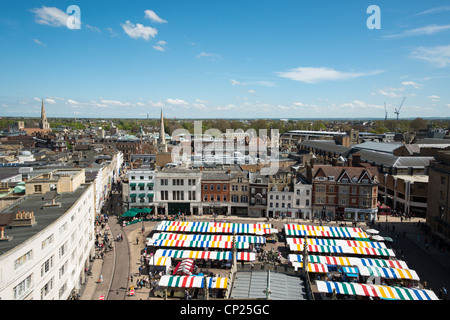 Aerial view of Market Square and surrounding area. Cambridge, England. -- HIGH RESOLUTION IMAGE TAKEN WITH CARL ZEISS LENS Stock Photo