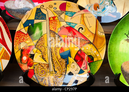 Colourful patterned decorative ceramic plate, Vietnam Stock Photo