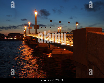 Blagoveshchensky Bridge (Lieutenant Schmidt Bridge) in St. Petersburg, Russia, during the White Nights Stock Photo