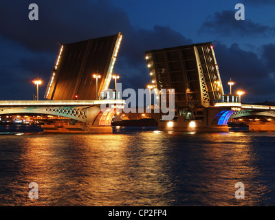 Blagoveshchensky Bridge (Lieutenant Schmidt Bridge) in St. Petersburg, Russia, during the White Nights Stock Photo