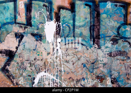ancient and painted urban wall background Stock Photo