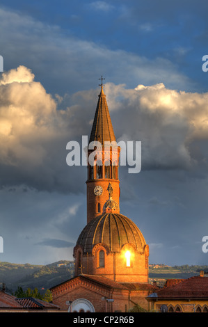 Vertical oriented image of Madonna Moretta catholic church at sunset in Alba, Northern Italy. Stock Photo