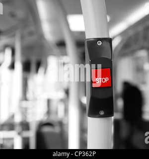 Stop button on a London City Bus Stock Photo
