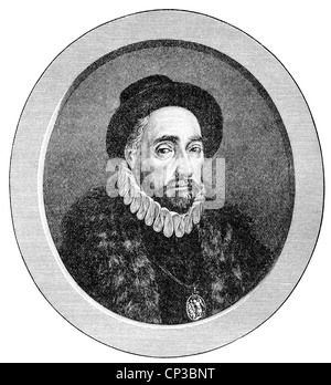 Portrait of Michel Eyquem de Montaigne, 1533 - 1592, a politician, philosopher and pioneer of essay writing, Stock Photo